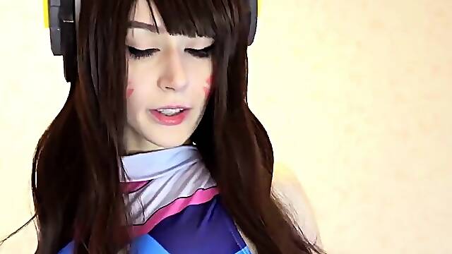 D.Va cosplay sexy girl masturbate anal ass fuck machine