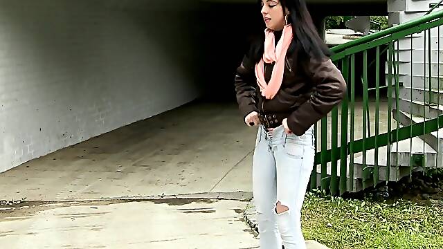 Brunette Flashing Her Titties And Pussy Outdoors In Public