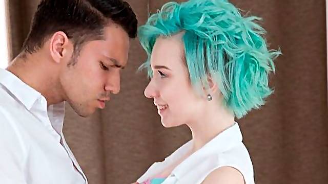 Blue-haired teeny anal debut