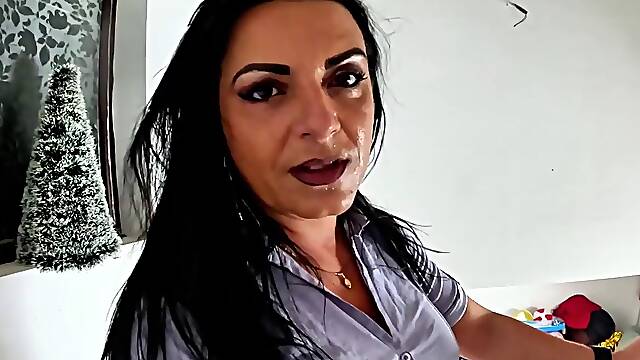 MilfyCalla Rides Dildo in Crotchless Shiny Jeans JOI Pee Play