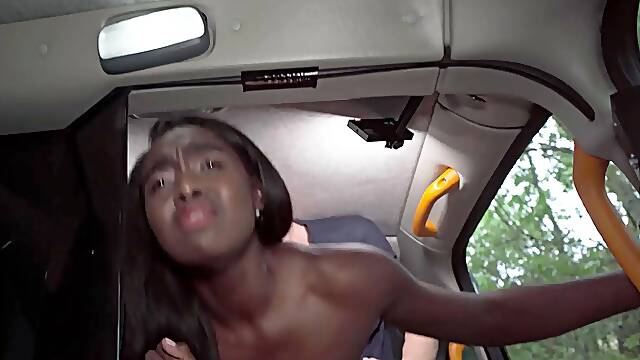 Fake cab ebony beauty gets naked and opens her feet for some hard cruel xxx