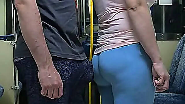 Blonde babe gets her ass touched in public bus