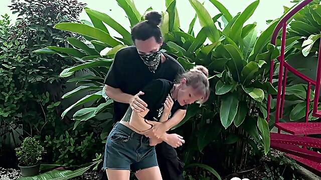 Tied Up a Cutie for Wild Fun in My Garden