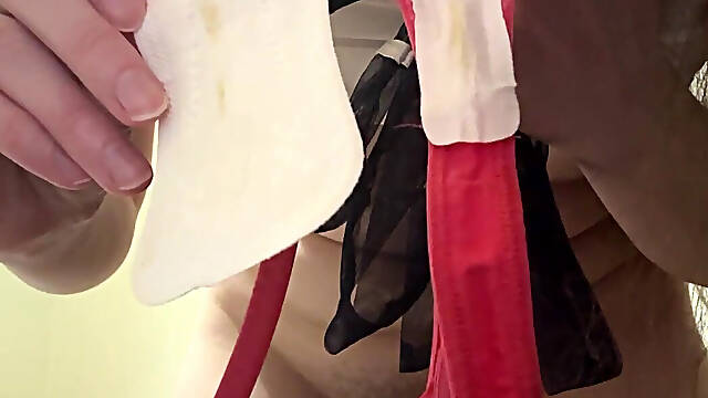 Russian Girl Shows Dirty Panties and Worn Panty Liners