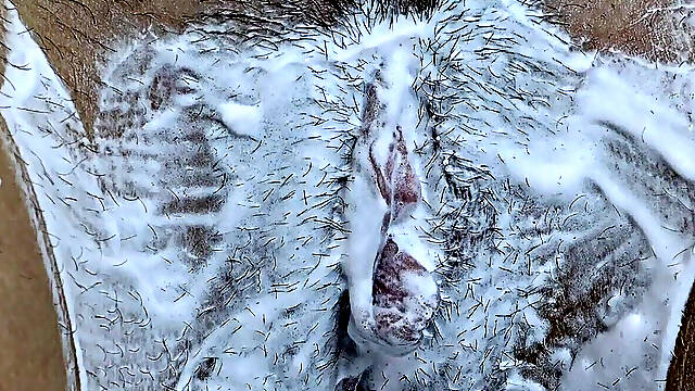 Shaving a Hairy Pussy with Watermelon Shaving Foam!