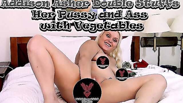 Addison Asher Double Stuffs Her Pussy and Ass with Vegetables