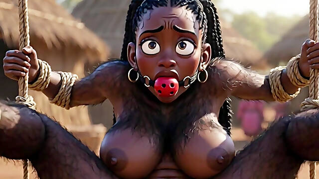 African Black Hairy Woman in Bondage - Waiting to Be Fucked by Tribe
